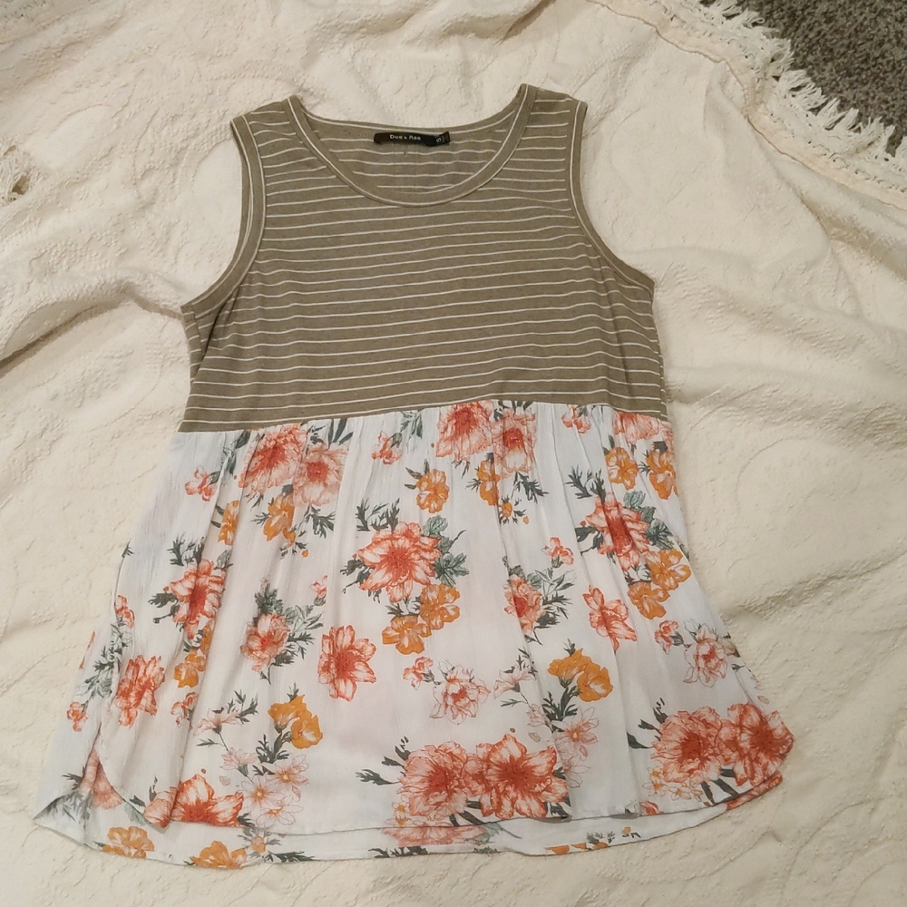 Striped and Floral Sleeveless Top